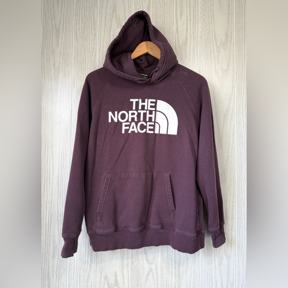 The North Face Hoodie Women Burgundy Half Dome Pullover Logo Pocket Size M EUC - Picture 1 of 3